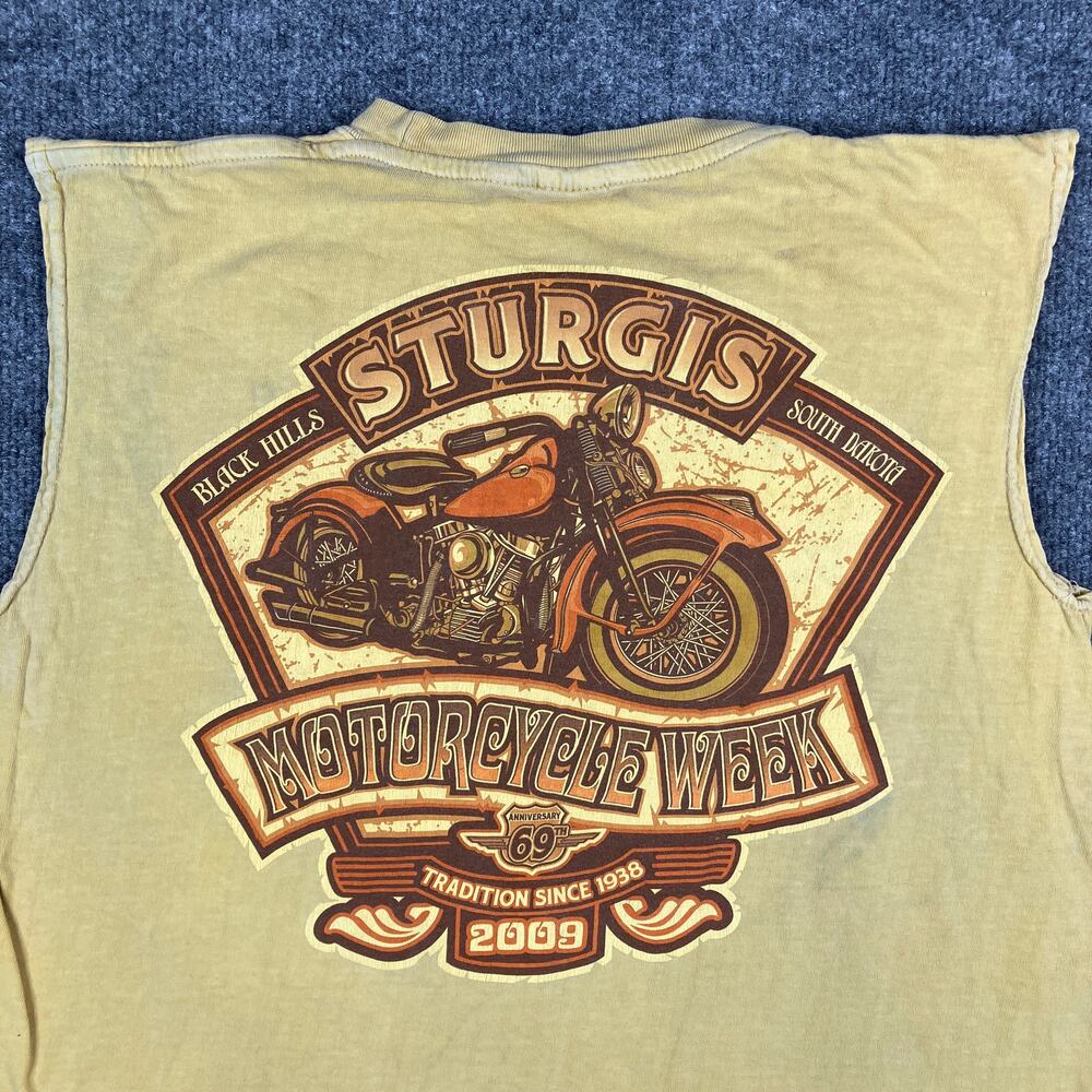Basix Tank Top‎ Mens Size M Yellow Sturgis 2009 Motorcycle Week Biker Sleeveless